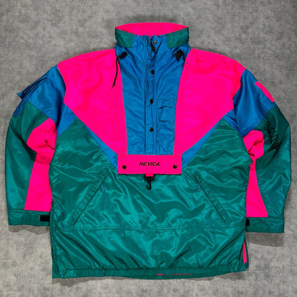 Vintage Nevica Survival FS12MC RECCO Ski Jacket Neon Colorblock Pink Blue XL